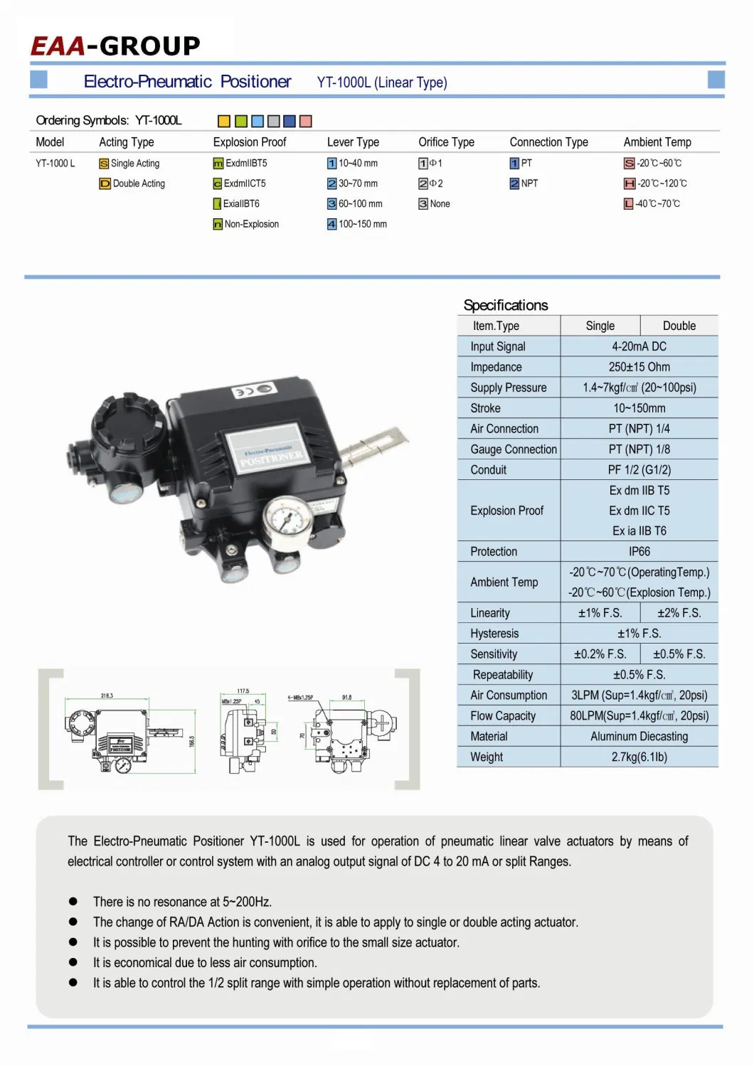 Ytc Type Yt1000 Positioner China Factory