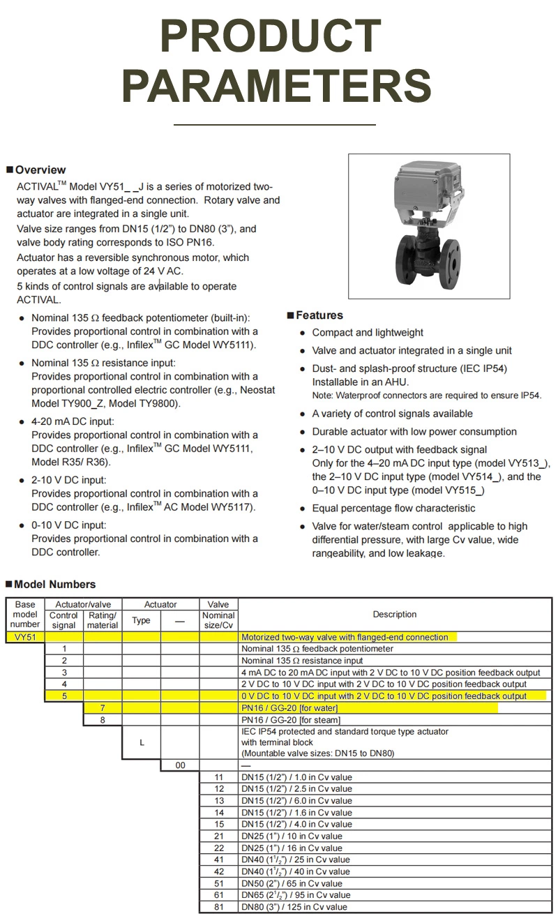 Azbil Vy5157L0015 Motorized Two-Way Valve with Flanged-End Connection